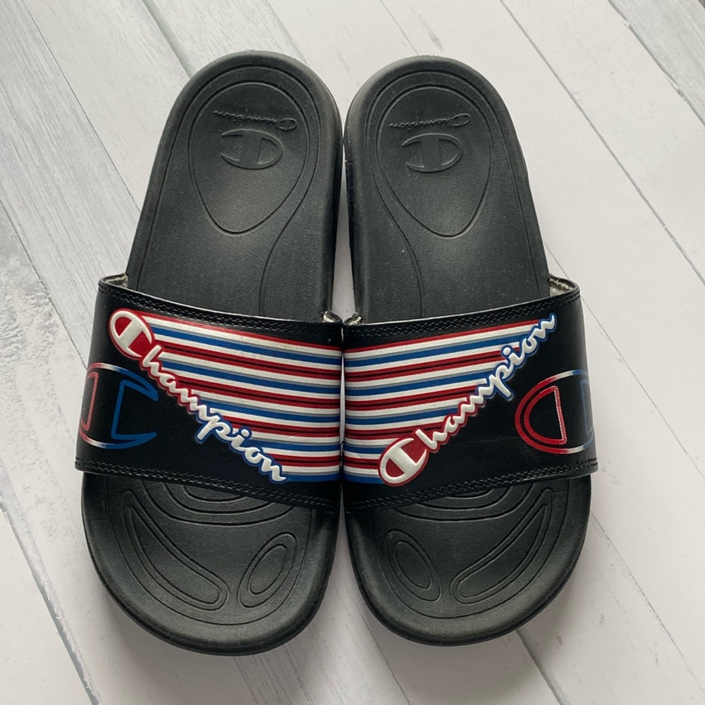 Champion Boys Black Flip Flop Slides | Size 4Y